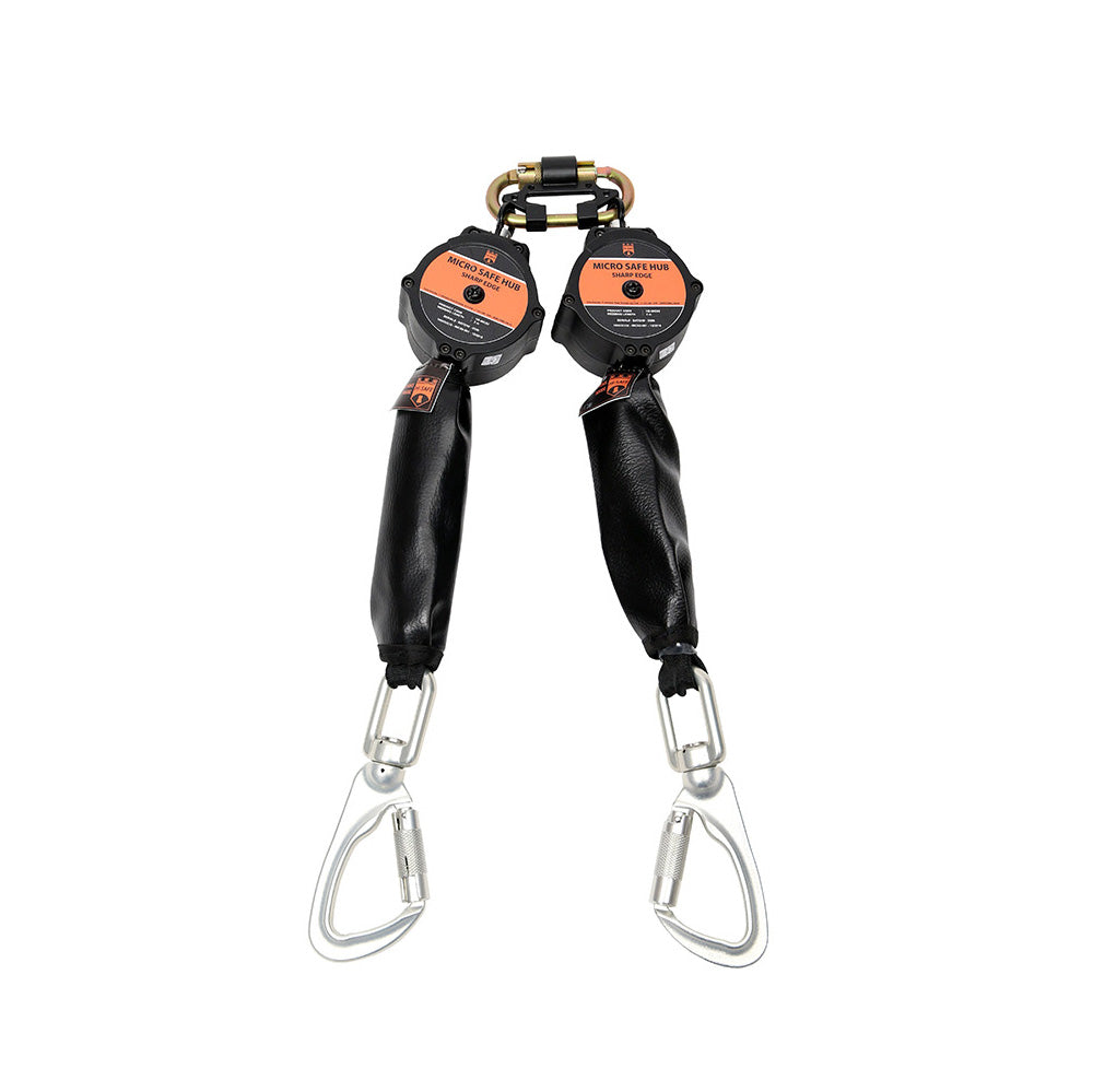 Micro Safe Hub Compact Fall Arrest Block | Twin Retractable Lanyard 2M