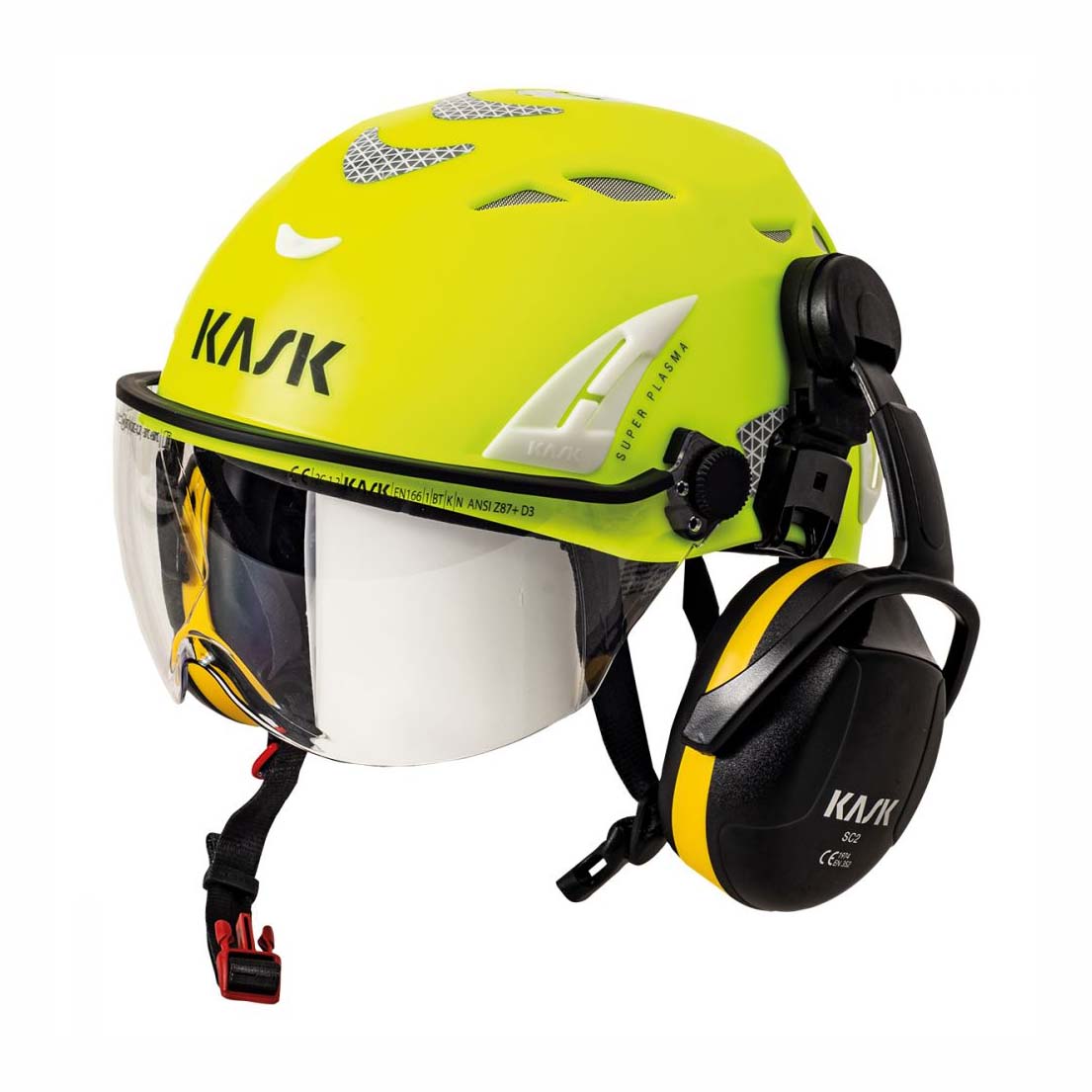 KASK HP Plus Showing SC-3 Earmuffs Fitted With Bayonet Adapters