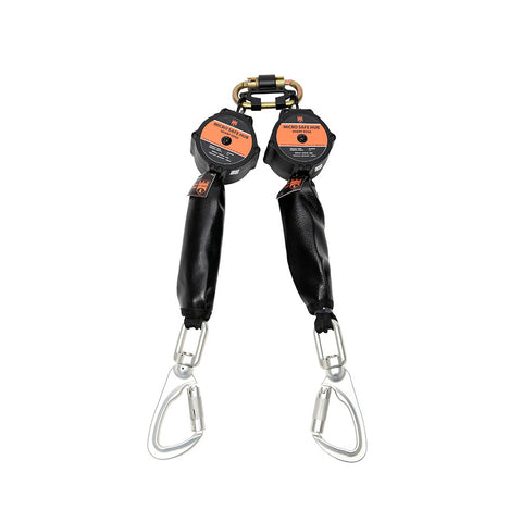 Micro Safe Hub Compact Fall Arrest Block | Twin Retractable Lanyard 2M