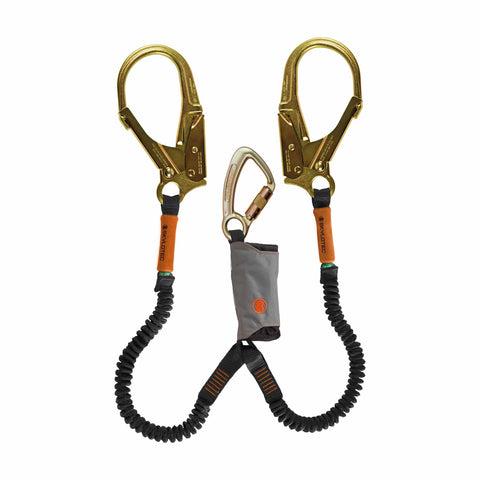 Twin Tail Flex Lanyards Steel Carabiner and Large Steel Scaffold Hooks