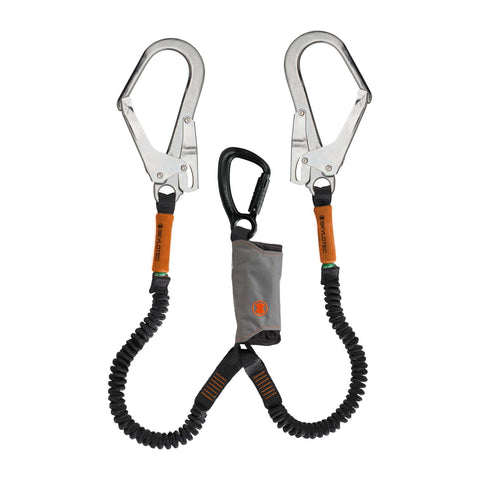 Twin Tail Flex Lanyards Alloy Carabiner and Large Steel Scaffold Hooks