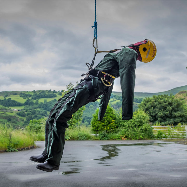 Lifetec working at height training manikin in coveralls for rescue drop training