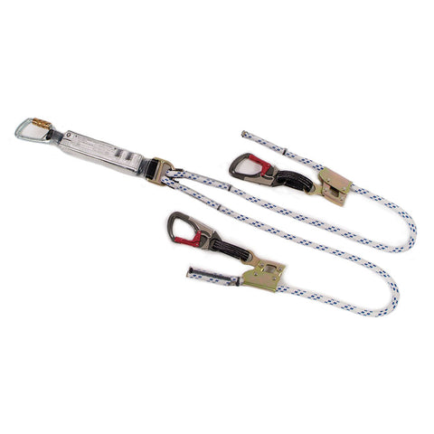 Rope  Twin Lanyard Adjustable With Shock Pack and Triple Lock Carabiner and 3 Way Snap Hooks